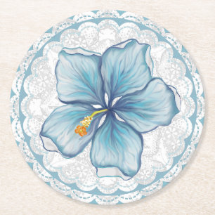 Porta-copo De Papel Redondo Hibiscus & lace TURQUOISE