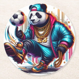 Porta-copo De Papel Redondo Hip Hop Panda Futebol de Verão Esportes