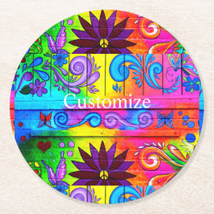 Porta-copo De Papel Redondo Hippie Groovy Colorida Thunder_Cove