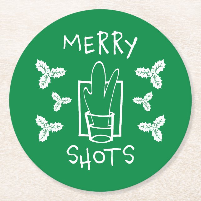 Porta-copo De Papel Redondo Holly de Natal e um Vidro Espumante (Frente)