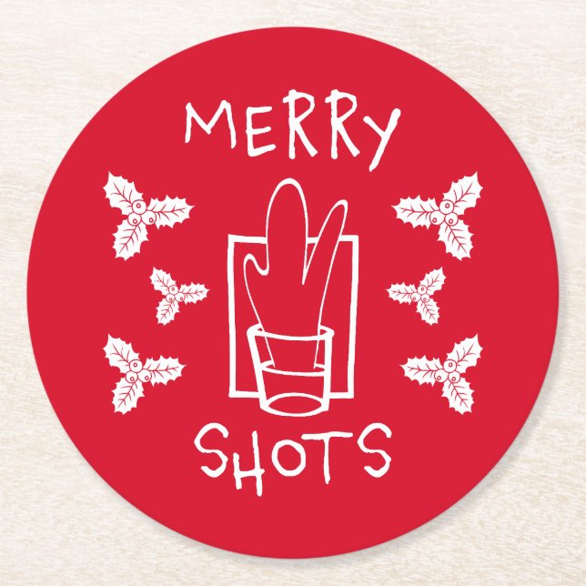 Porta-copo De Papel Redondo Holly de Natal e um Vidro Espumante (Frente)