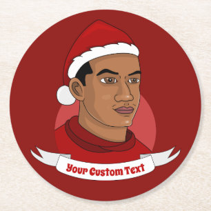 Porta-copo De Papel Redondo Homem com o chapéu de Papai Noel