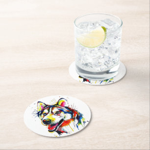 Porta-copo De Papel Redondo Husky Lovers Stone Coaster  Pedra de Apoio do Aman