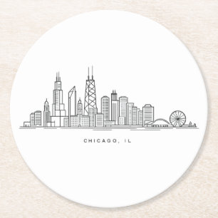 Porta-copo De Papel Redondo Ilustração da paisagem urbana de Chicago IL