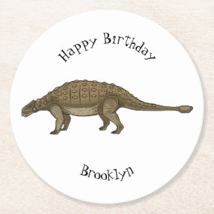 Porta-copo De Papel Redondo Ilustração de desenho animado de Ankylosaurus
