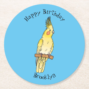 Porta-copo De Papel Redondo Ilustração de desenho animado de aves Cockatiel