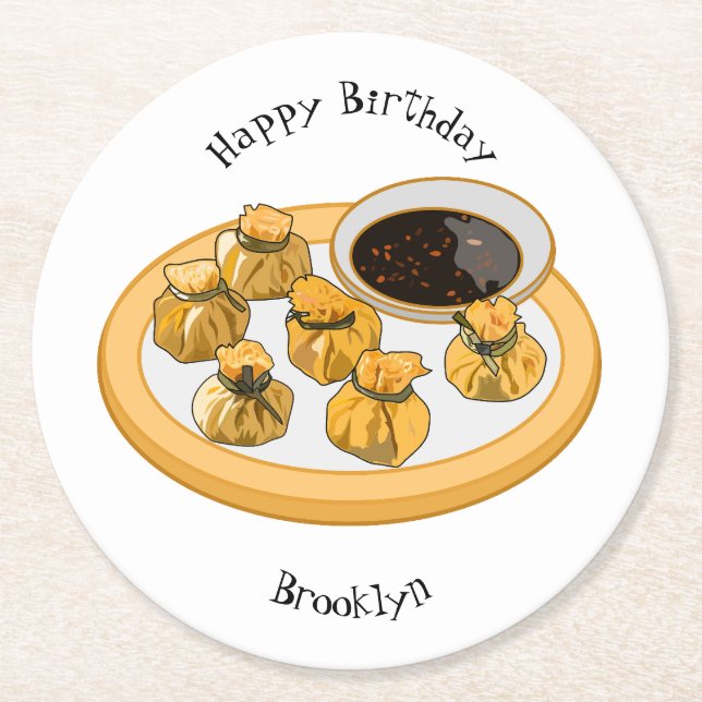 Porta-copo De Papel Redondo Ilustração de desenho animado de camarão tailandês (Frente)