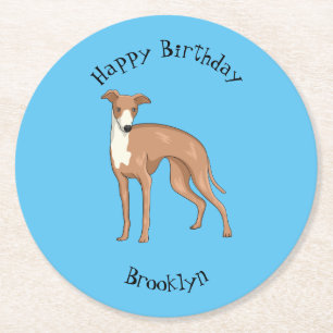 Porta-copo De Papel Redondo Ilustração de desenho animado de cão Greyhound