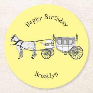 Porta-copo De Papel Redondo Ilustração de desenho animado de carruagem e caval