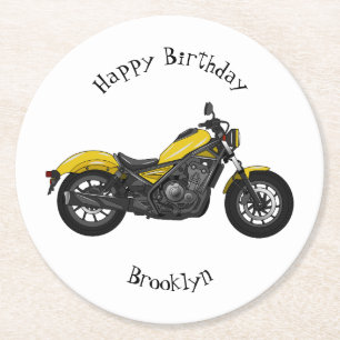 Porta-copo De Papel Redondo Ilustração de desenho animado de motocicleta cruis
