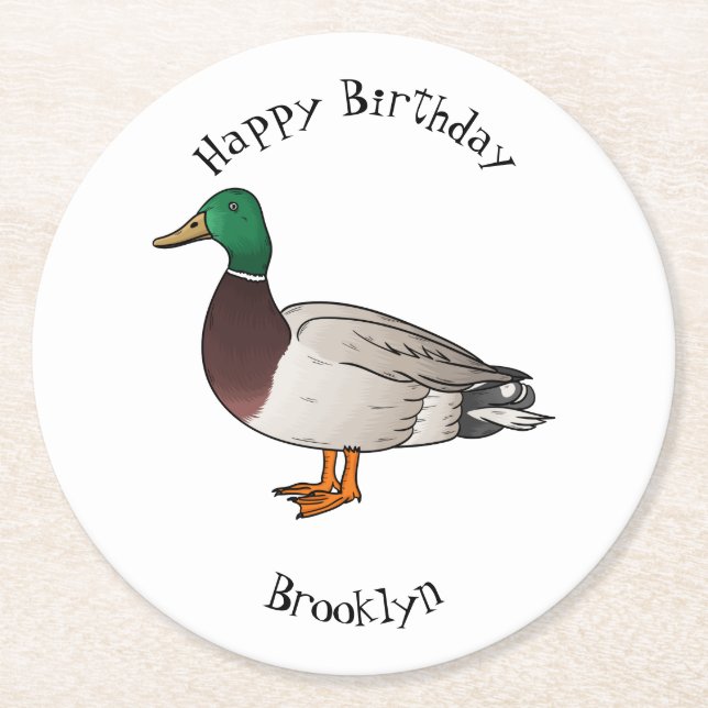 Porta-copo De Papel Redondo Ilustração de desenho animado de pato-reais (Frente)