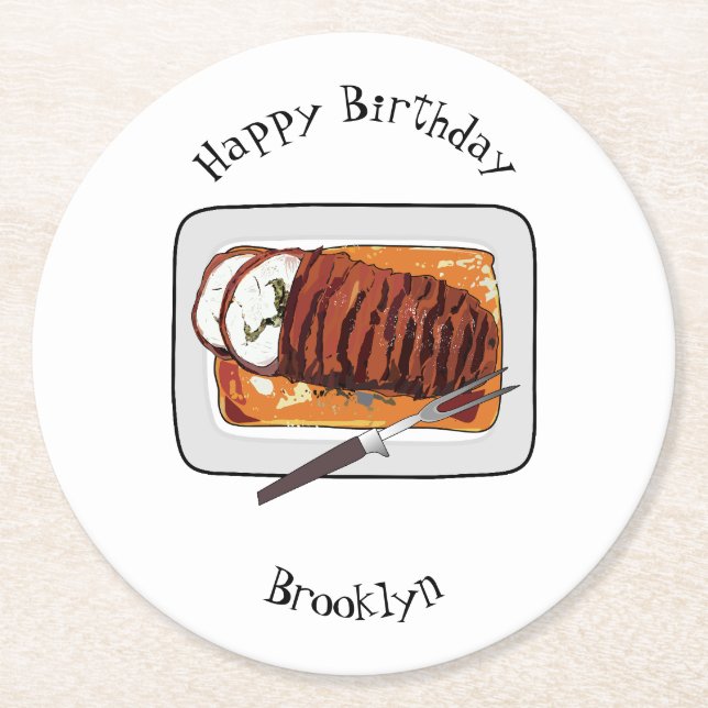 Porta-copo De Papel Redondo Ilustração de desenho animado de peru-bravo (Frente)