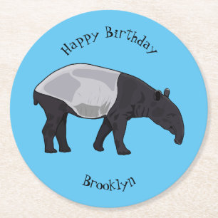 Porta-copo De Papel Redondo Ilustração de desenho animado de Tapir