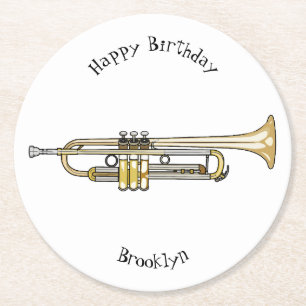Porta-copo De Papel Redondo Ilustração de desenho animado de trompete