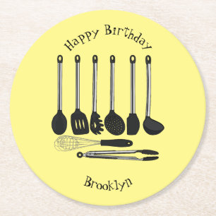 Porta-copo De Papel Redondo Ilustração de desenho animado de utensílios de coz