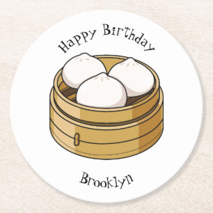 Porta-copo De Papel Redondo Ilustração de desenho animado Dim sum