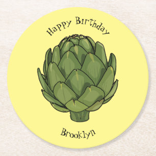 Porta-copo De Papel Redondo Ilustração de desenho animado do Artichoke