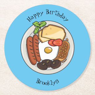 Porta-copo De Papel Redondo Ilustração de desenho animado do café da manhã em 