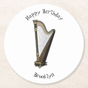 Porta-copo De Papel Redondo Ilustração de desenho animado Harp