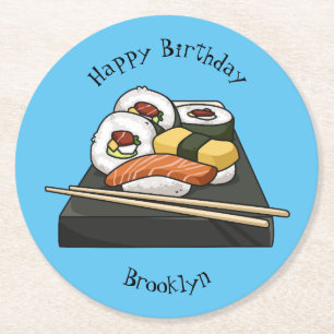 Porta-copo De Papel Redondo Ilustração de desenho animado Sushi