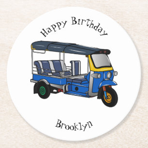 Porta-copo De Papel Redondo Ilustração de desenho animado Tuk tuk