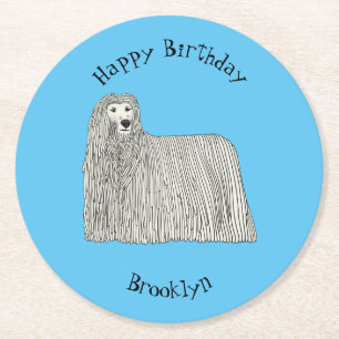 Porta-copo De Papel Redondo Ilustração de desenho de cães Komondor