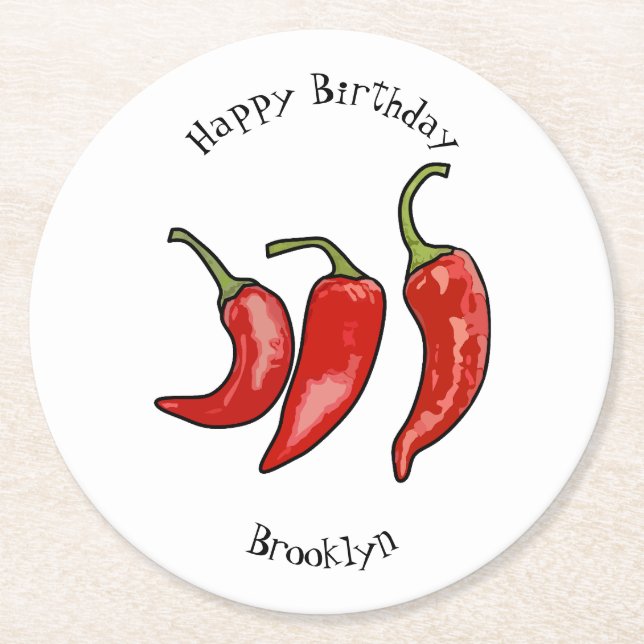 Porta-copo De Papel Redondo Ilustração de desenho em chili (Frente)