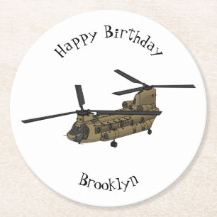 Porta-copo De Papel Redondo Ilustração de helicóptero militar Chinook