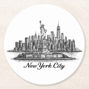 Porta-copo De Papel Redondo Ilustração de Linha do Horizonte de Nova York