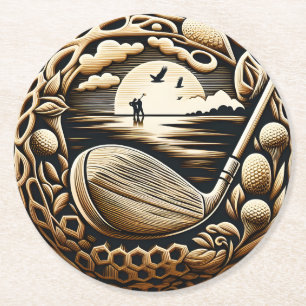 Porta-copo De Papel Redondo Ilustração do Curso de Golfe com Árvores