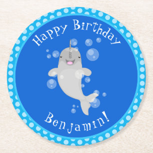 Porta-copo De Papel Redondo Imagem de desenho animado de bolhas de narvais fel