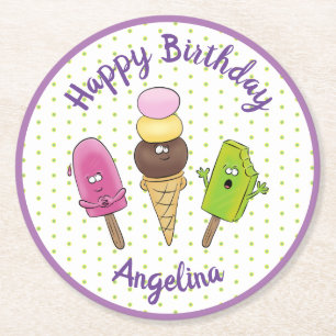 Porta-copo De Papel Redondo Imagem de picolés engraçados e icecream