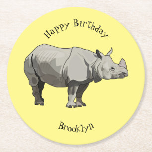 Porta-copo De Papel Redondo Imagem do desenho animado de Javan rhinoceros