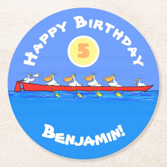 Porta-copo De Papel Redondo Imagem engraçada de desenhos animados pelicanos (Frente)