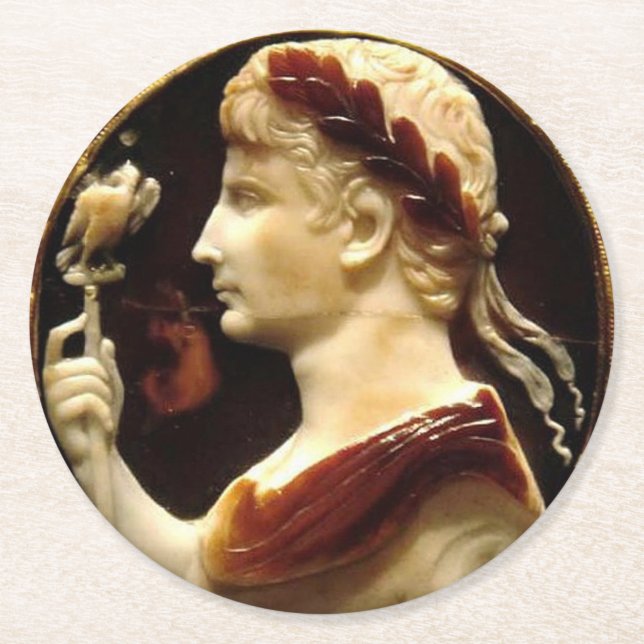 Porta-copo De Papel Redondo Imperador Octaviano Augustus Roman Empire Cameo (Frente)