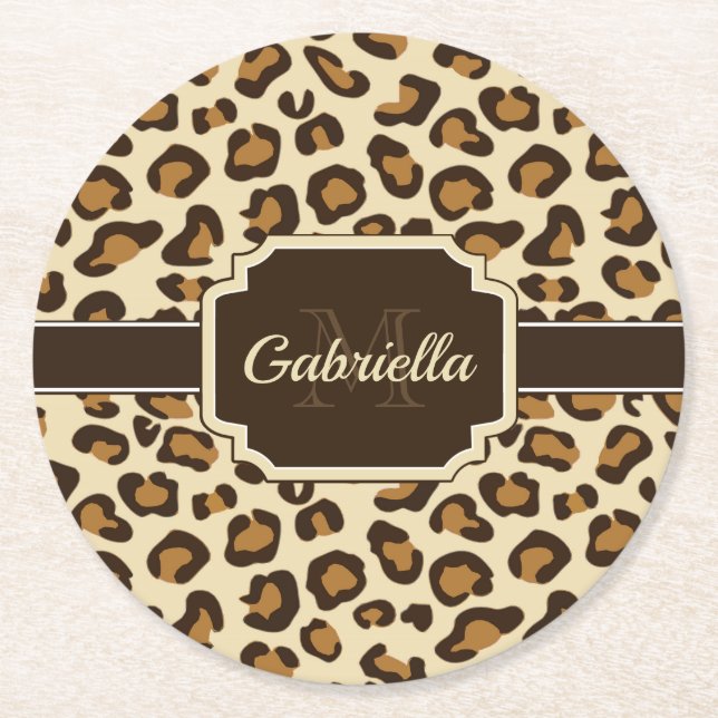Porta-copo De Papel Redondo Impressão bonito do leopardo (Frente)