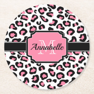 Porta-copo De Papel Redondo Impressão Leopardo Rosa