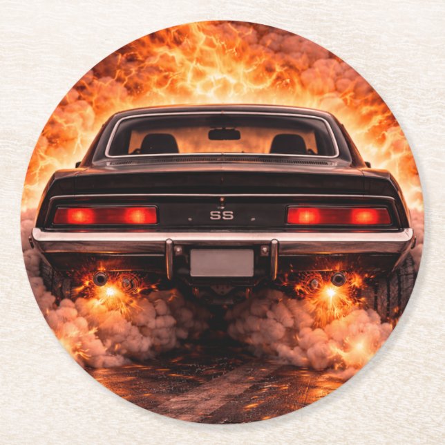Porta-copo De Papel Redondo Inferno Burnout Muscle Car (Frente)