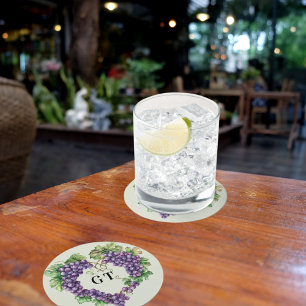 Porta-copo De Papel Redondo Iniciais de monograma de coração de uvas