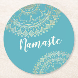 Porta-copo De Papel Redondo Instrutor de Meditação Yoga Green Blue Mandala Dou