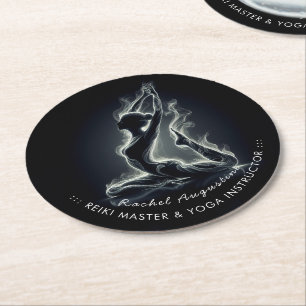 Porta-copo De Papel Redondo Instrutor Yoga Reiki Pose Rei Pigeon com uma perna