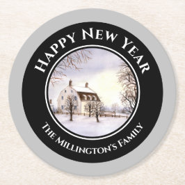Porta-copo De Papel Redondo Inverno no Círculo da Cinza Negra de Natal em Nova