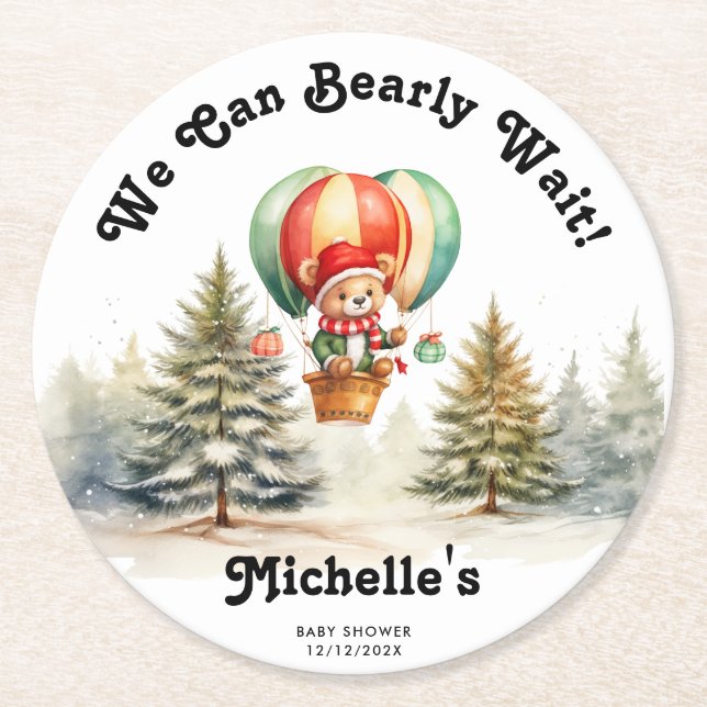 Porta-copo De Papel Redondo Inverno podemos esperar Chá de fraldas de Natal (Frente)