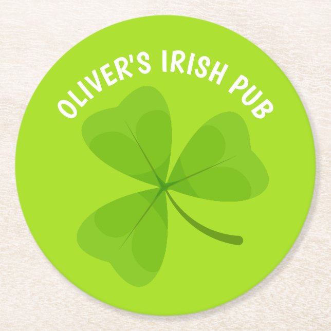 Porta-copo De Papel Redondo Irish Pub Green Shamrock (Frente)