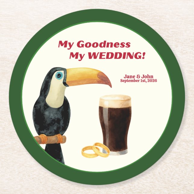 Porta-copo De Papel Redondo Irish Stout Wedding Favor Paper Coaster (Frente)