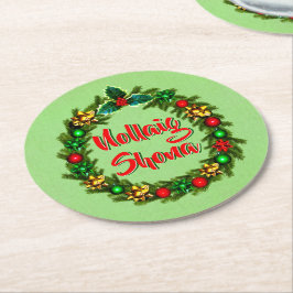 Porta-copo De Papel Redondo Irlandês Nollaig Shona Merry Christmas