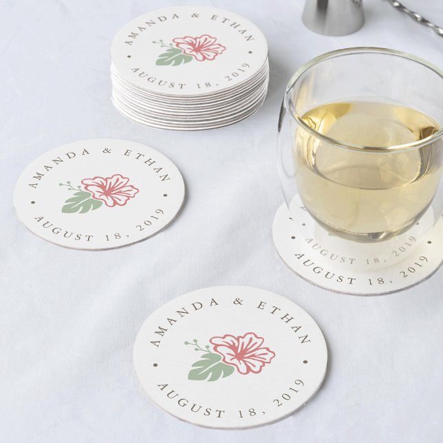 Porta-copo De Papel Redondo Island Hibiscus Wedding (Criador carregado)