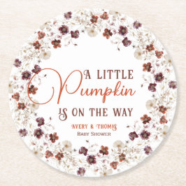 Porta-copo De Papel Redondo Ivory Autumn Floral A Little Pumpkin Baby Shower