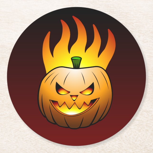 Porta-copo De Papel Redondo Jack O'lantern Halloween Pumpkin (Frente)