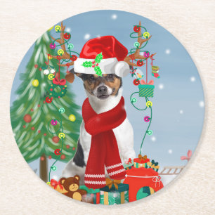 Porta-copo De Papel Redondo Jack Russell Terrier Dog em presentes de Natal na 